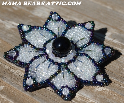 MBA #5614-0086  "Metallic Rainbow & Clear Lucter Glass Bead Flower Brooch" 