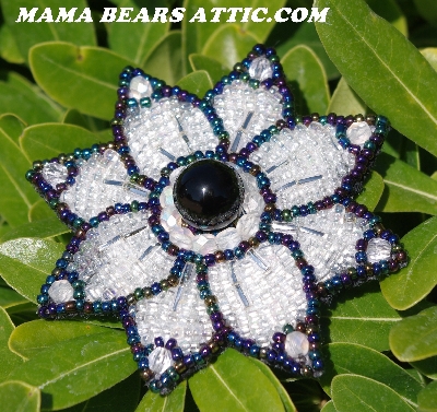 MBA #5614-0086  "Metallic Rainbow & Clear Lucter Glass Bead Flower Brooch" 