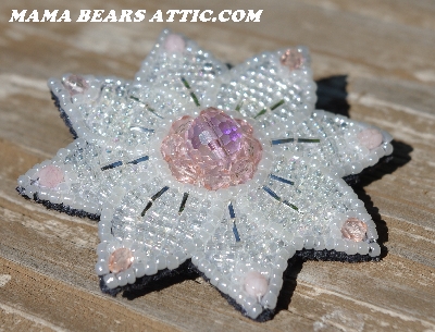 MBA #5614-0045 "Clear Luster, Pearl White & Pink Glass Bead Flower Brooch"