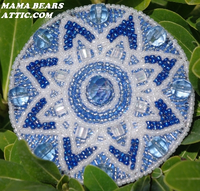 MBA #5614-0089  "Pearl White & Blue Glass Bead Round Brooch"