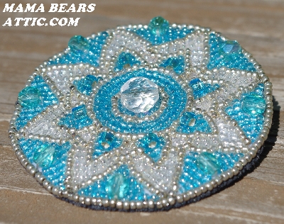 MBA #5614-105  "Aqua Blue & Clear Lust Glass Bead Round Brooch"