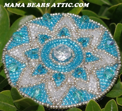 MBA #5614-105  "Aqua Blue & Clear Lust Glass Bead Round Brooch"