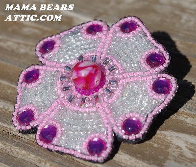 MBA #5614-0034 "Pink & Clear Luster Glass Bead Flower Brooch"