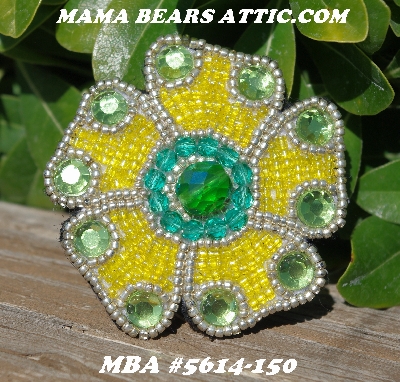 MBA #5614-150 "Yellow & Green Glass Bead Flower Brooch" 
