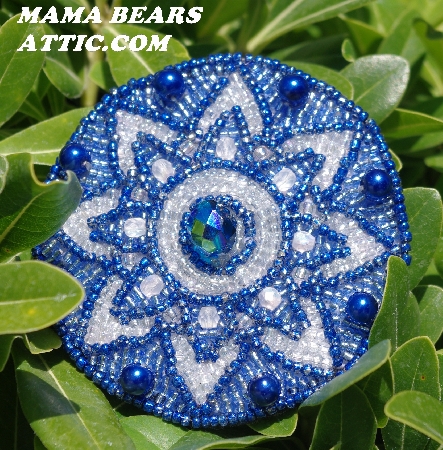 MBA #5614-0038   "Blue Glass Bead Round Brooch"