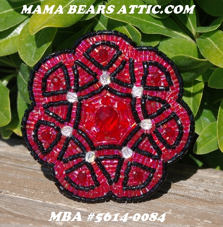 MBA #5614-0084  "Luster Red & Black Glass Bead Brooch"