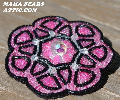 MBA #5614-0048  "Black & Pink Glass Bead Brooch"