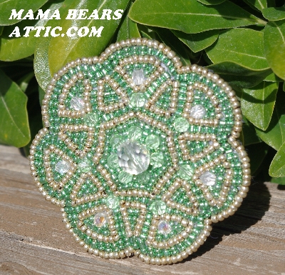 MBA #5614-298  "Metallic Silver & Green Glass Bead Brooch"