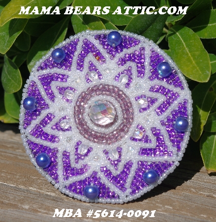 MBA #5614-0091 "Pearl White & Lavender Glass Bead Round Brooch"