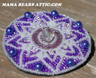 MBA #5614-0091 "Pearl White & Lavender Glass Bead Round Brooch"