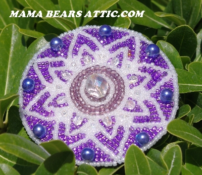 MBA #5614-0091 "Pearl White & Lavender Glass Bead Round Brooch"