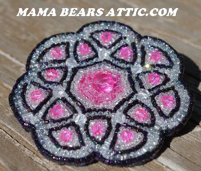 MBA #5614-0092  "Clear Luster & Hot Pink Glass Bead Brooch"
