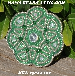 MBA #5614-109  "Metallic Silver & Green Glass Bead Round Brooch"