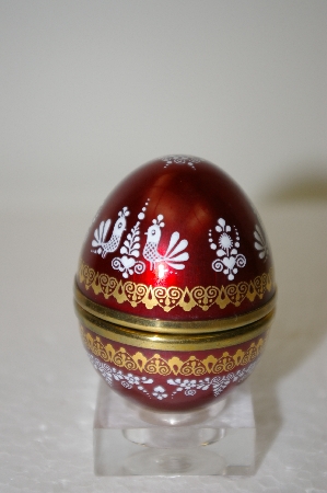 +MBA #11-222  1980's Made In Austria Elizabeth Steinbock Red Enamled Egg Trinket Box
