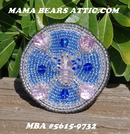 MBA #5615-9732  "Silver, Blue & Pink Glass Bead Dragonfly Brooch"