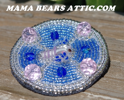 MBA #5615-9732  "Silver, Blue & Pink Glass Bead Dragonfly Brooch"