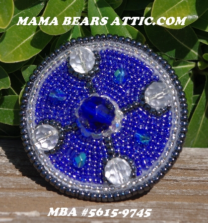 MBA #5615-9745  "Blue & Clear Glass Round Bead Brooch"