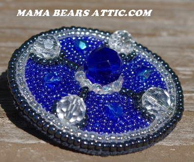 MBA #5615-9745  "Blue & Clear Glass Round Bead Brooch"
