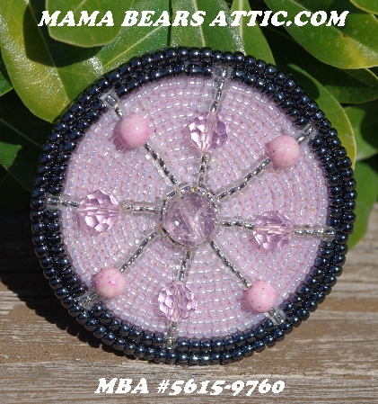 MBA #5615-9760  "Gun Metal Grey & Pink Round Glass Bead Brooch"