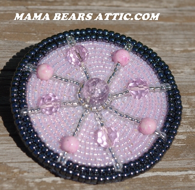 MBA #5615-9760  "Gun Metal Grey & Pink Round Glass Bead Brooch"