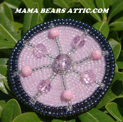MBA #5615-9760  "Gun Metal Grey & Pink Round Glass Bead Brooch"