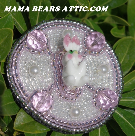 MBA #5615-9800  "Pink & Clear Luster Glass Bead Bunny Brooch"