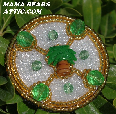 MBA #5615-9813  "Gold, Green & Clear Luster Glass Bead Palm Tree Brooch"