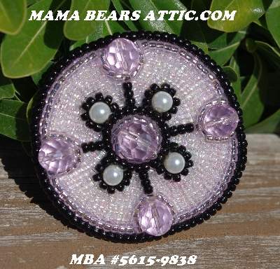 MBA #5615-9838  "Pink & Black Glass Bead Brooch"