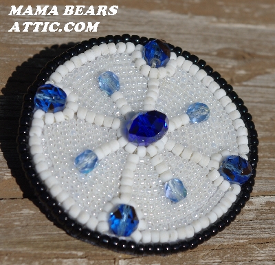 MBA #5615-9850  Black, White & Blue Bead Brooch"