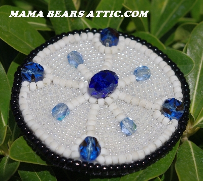 MBA #5615-9850  Black, White & Blue Bead Brooch"