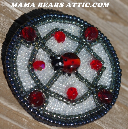 MBA #5615-9859 "Grey, Clear Luster & Red Bead Ladybug Bead Brooch"