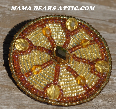 MBA #5615-9865  "Gold & Amber Glass Bead Brooch"