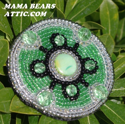 MBA #5615-9871  "Silver, Green & Black Glass Bead Brooch"