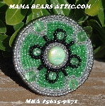 MBA #5615-9871  "Silver, Green & Black Glass Bead Brooch"