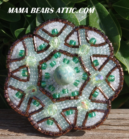 MBA #5616B-127  "Green Glass Bead Brooch"