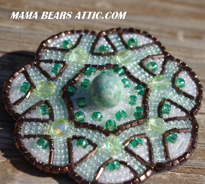 MBA #5616B-127  "Green Glass Bead Brooch"