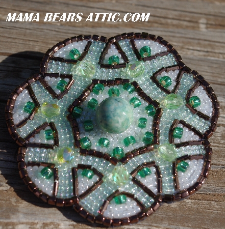 MBA #5616B-127  "Green Glass Bead Brooch"