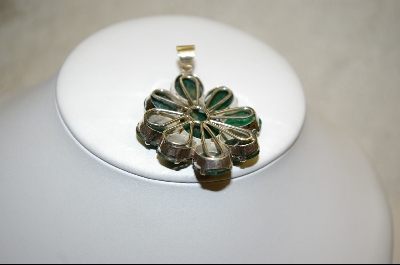 +MBA #RE  9 Stone Oval Cut Emerald Flower Pendant