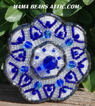 MBA #5616B-143 "Blue & Clear Luster Glass Bead Brooch"