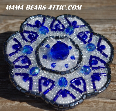 MBA #5616B-143 "Blue & Clear Luster Glass Bead Brooch"