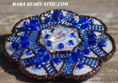 MBA #5616B-157  "Copper, Blue & Pearl White Glass Bead Brooch"