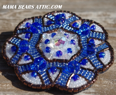 MBA #5616B-157  "Copper, Blue & Pearl White Glass Bead Brooch"