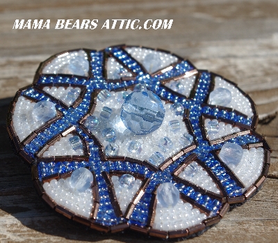 MBA #5616B-161  "Copper, Pearl White & Blue Glass Bead Brooch"