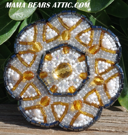 MBA #5616B-171  "Gold & White Glass Bead Brooch"