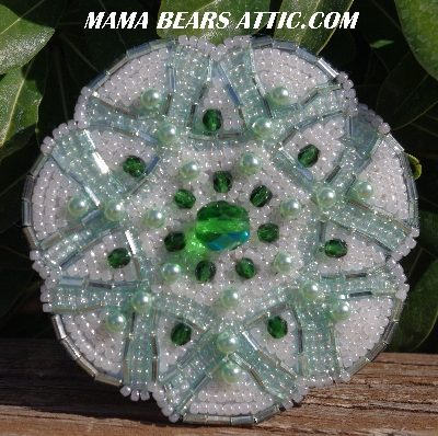 MBA #5616B-181 "Green & Pearl White Glass Bead Brooch"