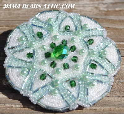 MBA #5616B-181 "Green & Pearl White Glass Bead Brooch"