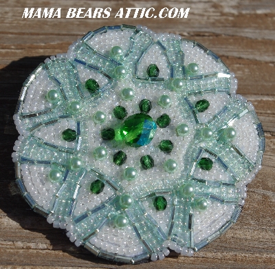 MBA #5616B-181 "Green & Pearl White Glass Bead Brooch"