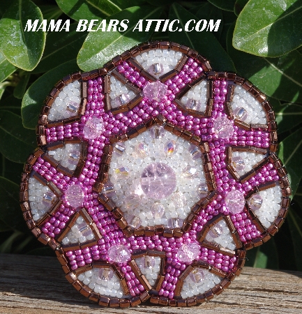 MBA #5616B-186  "Metallic Pink & Pearl White Glass Bead Brooch"