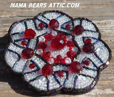 MBA #5616B-193  "Ruby Red & Clear Luster Glass Bead Brooch"