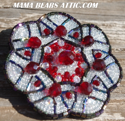 MBA #5616B-193  "Ruby Red & Clear Luster Glass Bead Brooch"